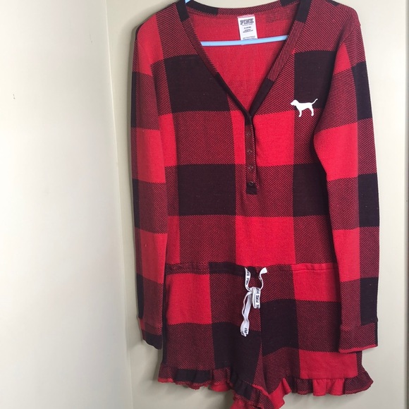 PINK Buffalo Plaid Romper - Picture 1 of 10